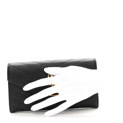 Saint Laurent Grain De Poudre Matelasse Chevron Monogram Flap Wallet Black 2 of 8