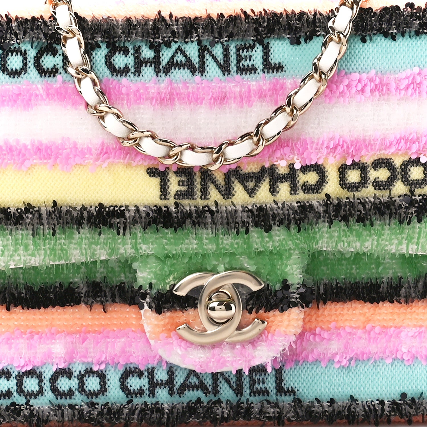 Chanel Sequin Logo Single Flap White Multicolor 9 of 12