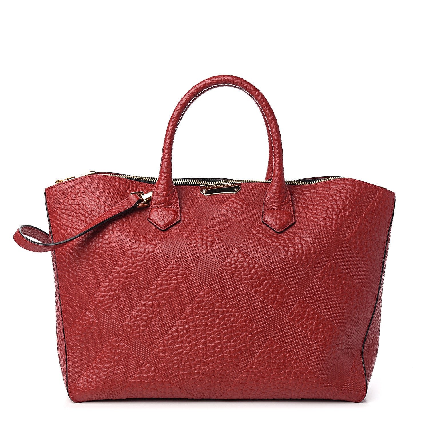 Burberry Heritage Grain Check Embossed Medium Dewsbury Tote Military Red 1 of 9