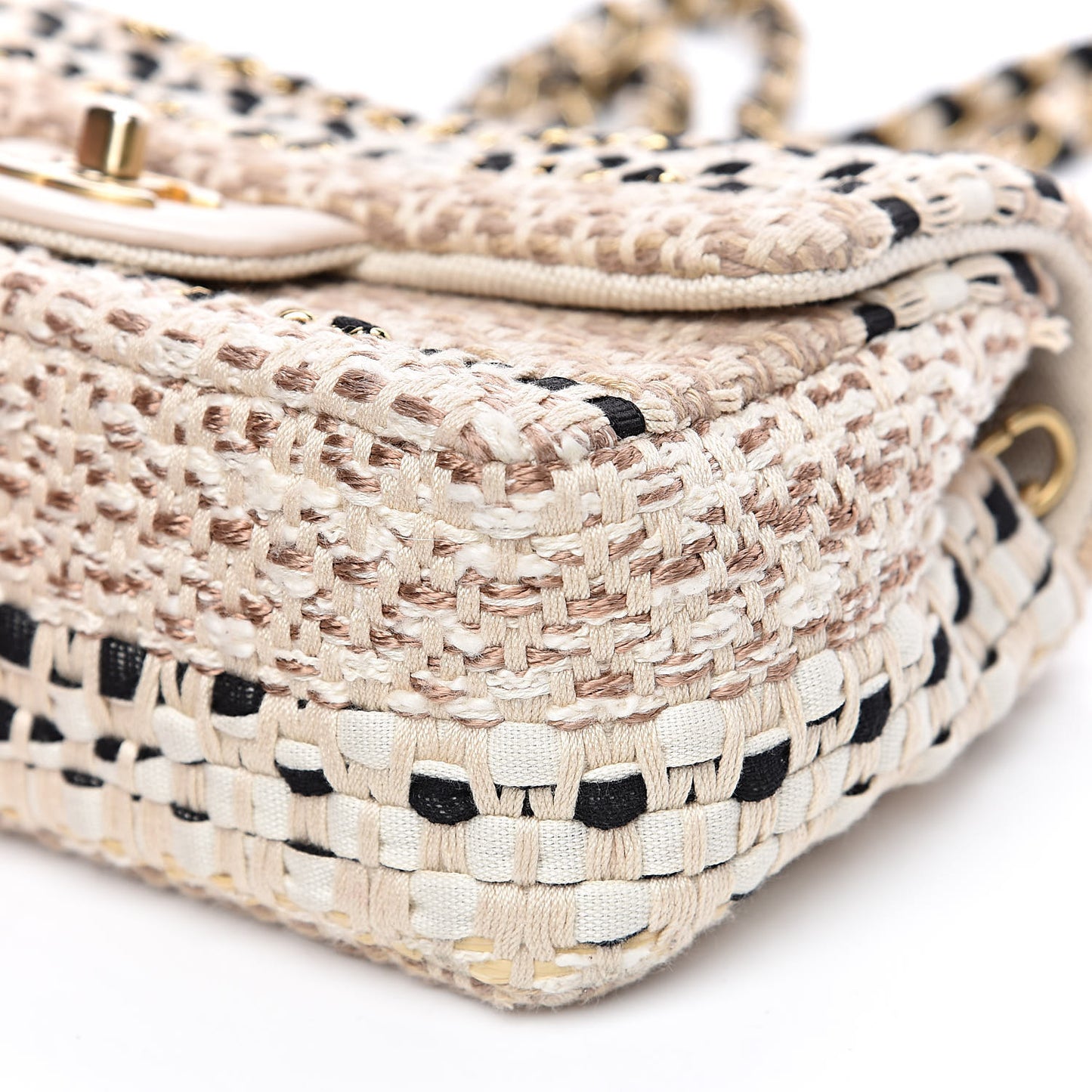 Tweed Chain Braid Mini Flap Beige White Black