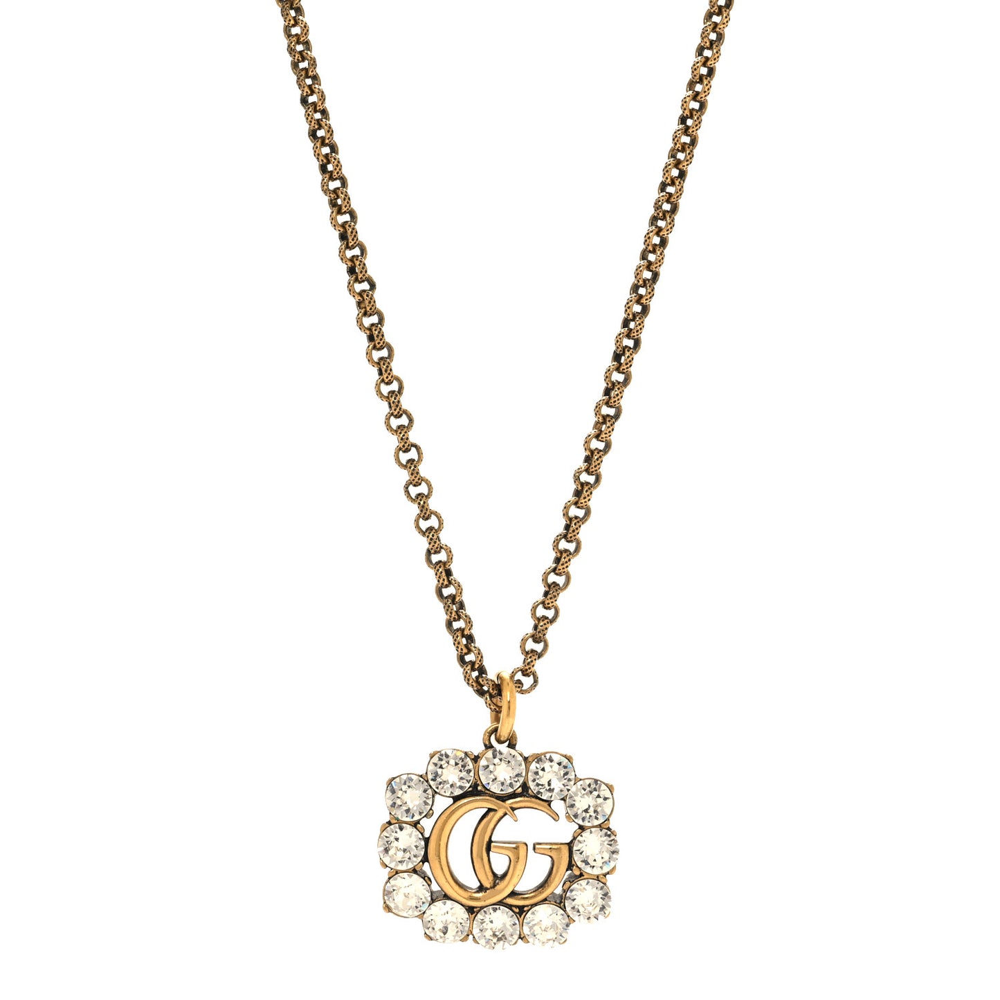 Crystal Embellished Double G Necklace Aged Gold
