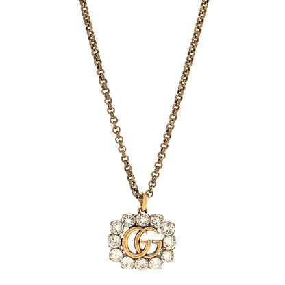 Gucci Crystal Embellished Double G Necklace Aged Gold 1 of 5