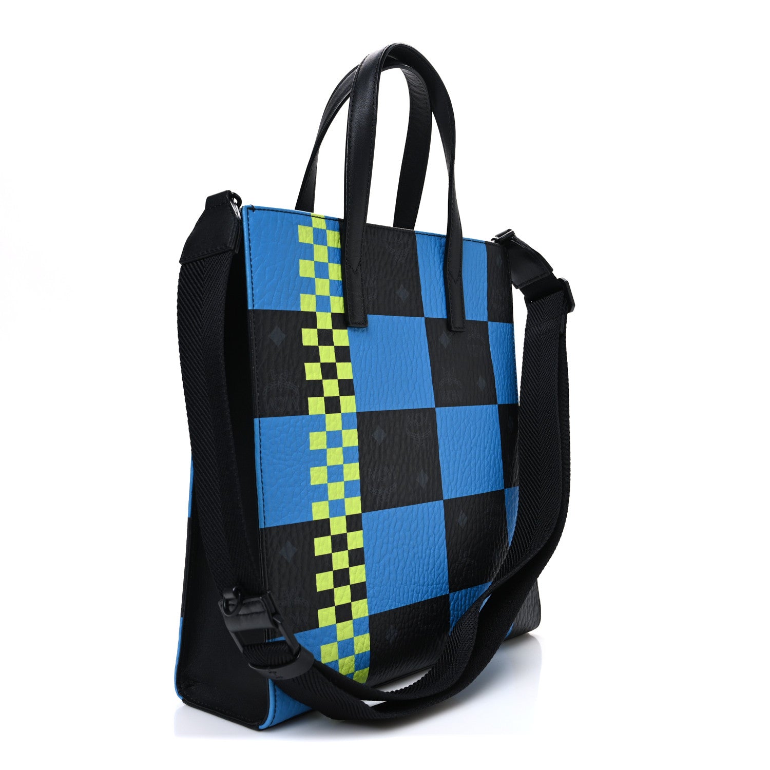 MCM Checkerboard Visetos Aren Tote Black Blue 3 of 10