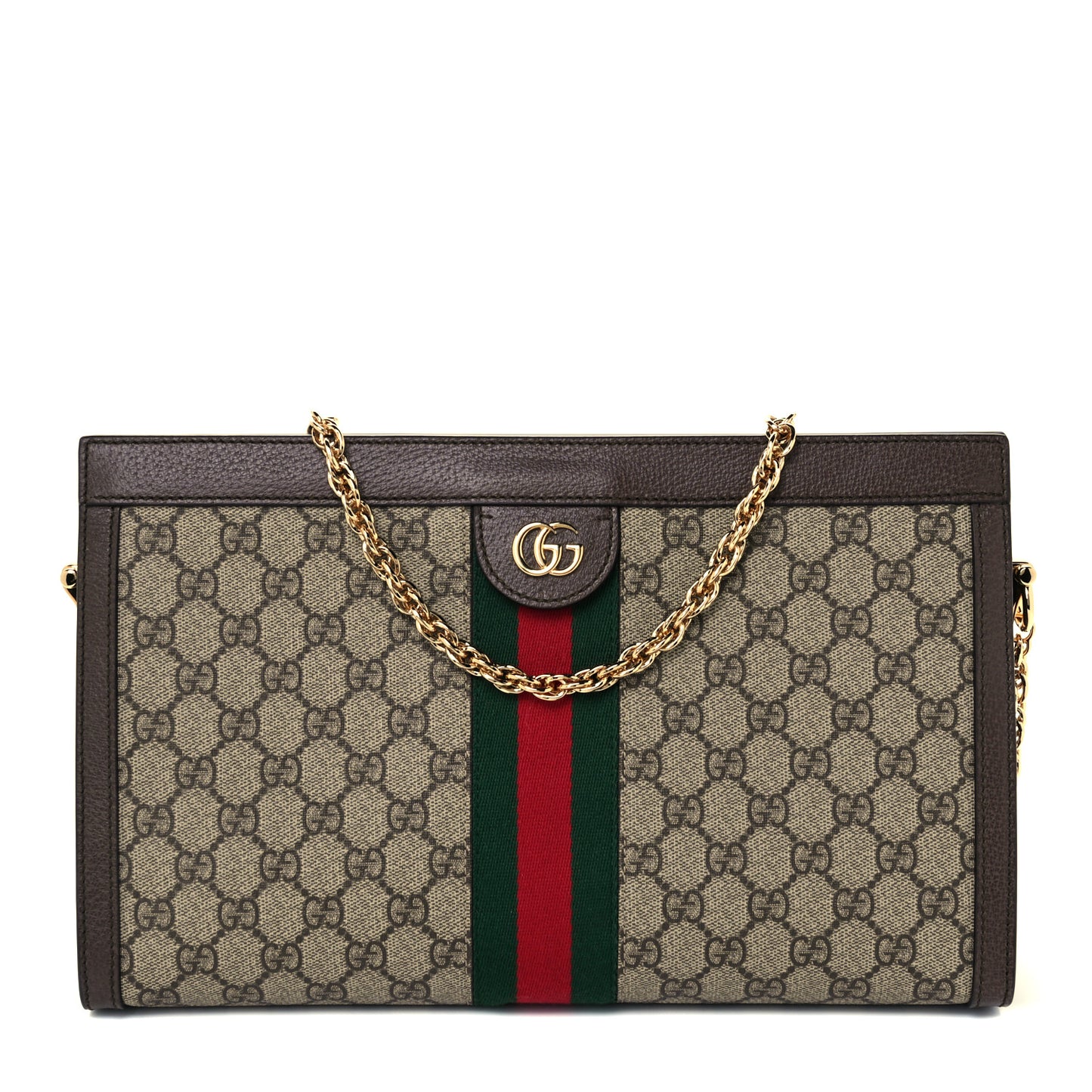 GG Supreme Monogram Web Medium Ophidia Chain Shoulder Bag Brown