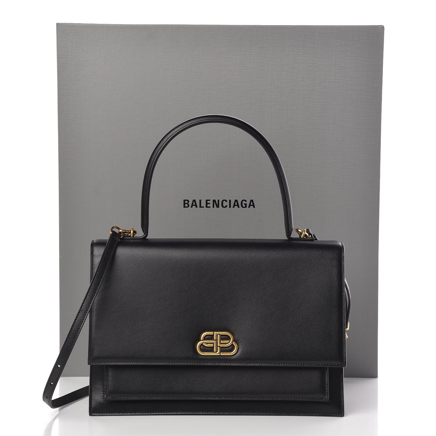 Balenciaga Box Calfskin Large Sharp Top Handle Bag Black 10 of 10