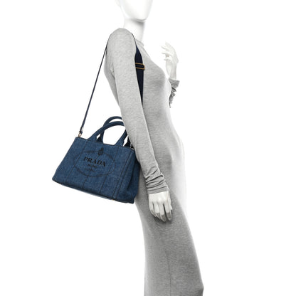 Prada Denim Small Logo Tote Bleu 2 of 10
