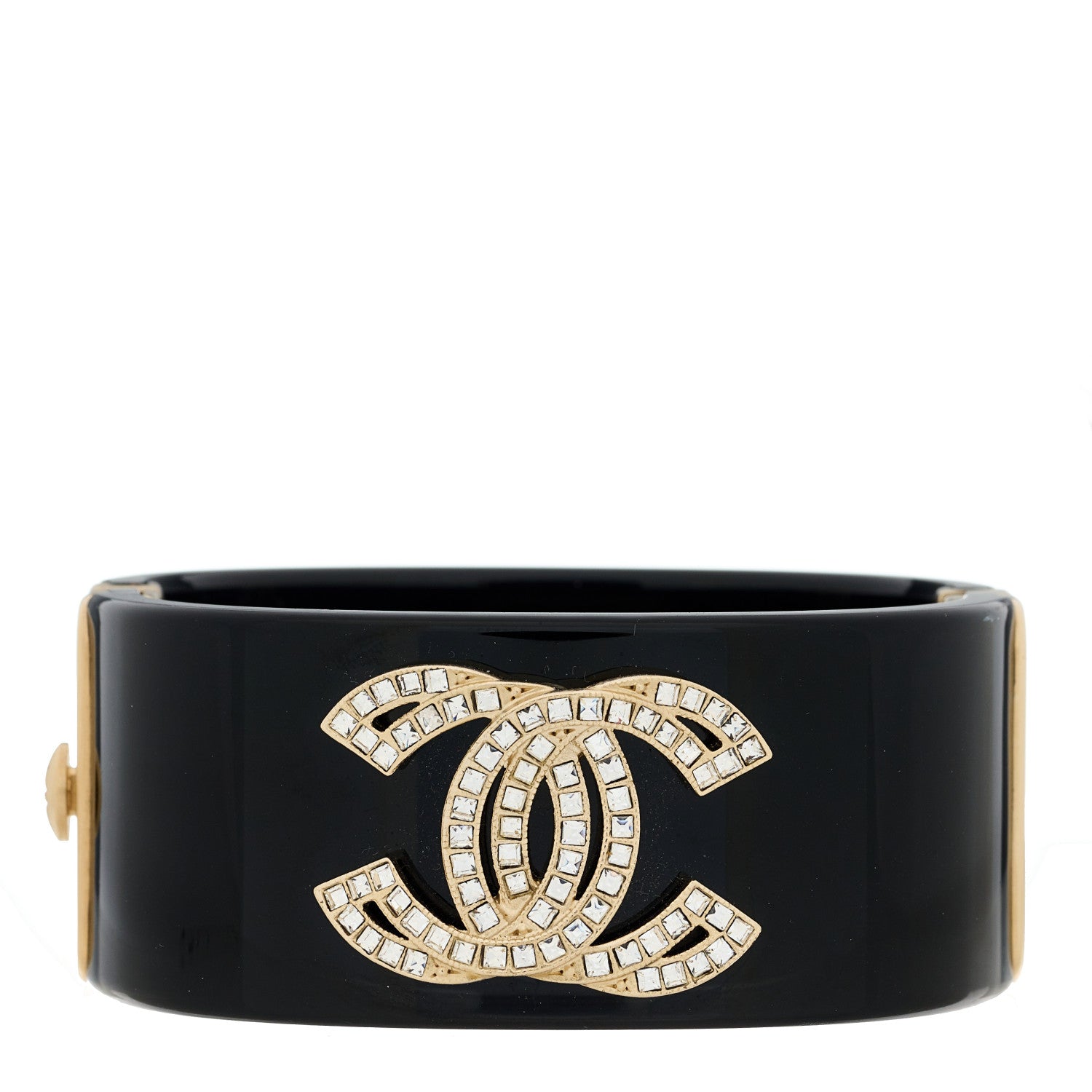 Chanel Resin Crystal Baguette CC Cuff Black 1 of 3