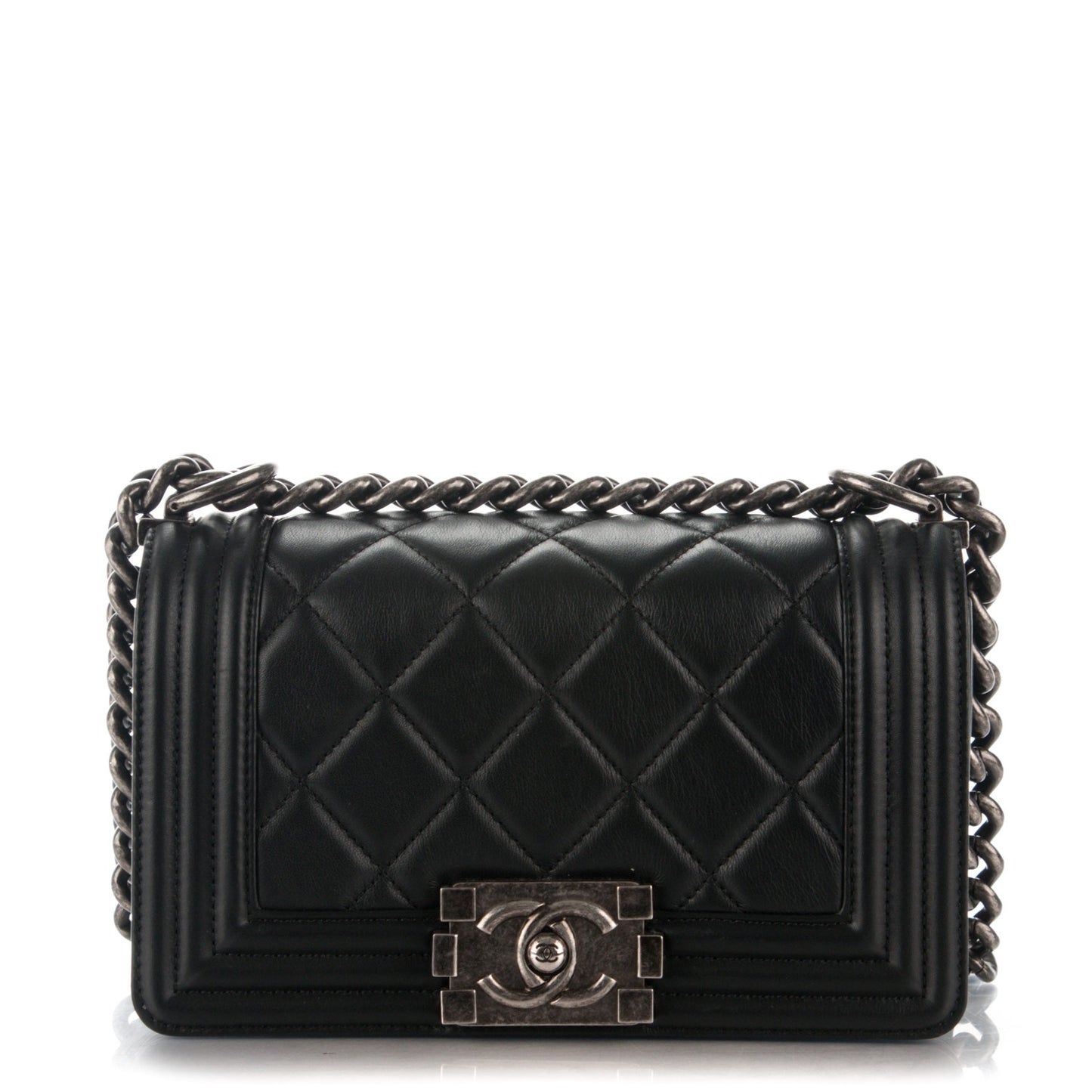 Calfskin Quilted Small Boy Flap Black
