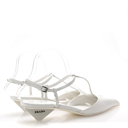 Prada Calfskin T Strap Slingback Pumps 39 White 5 of 9