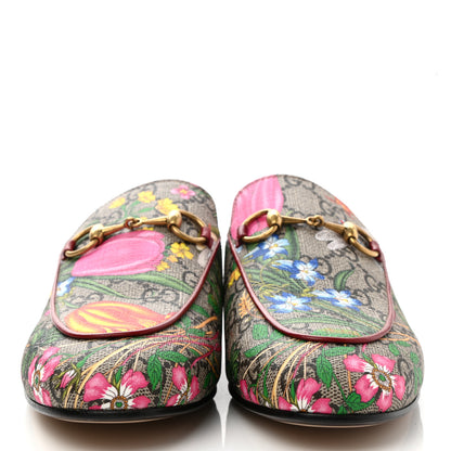 Gucci GG Supreme Monogram Flora Womens Princetown Slippers 36 Beige Ebony Multicolor Rosso 2 of 9