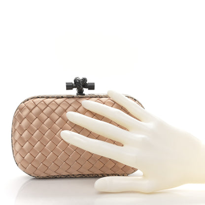 Bottega Veneta Satin Intreccio Impero Ayers Knot Clutch Flamingo 2 of 8