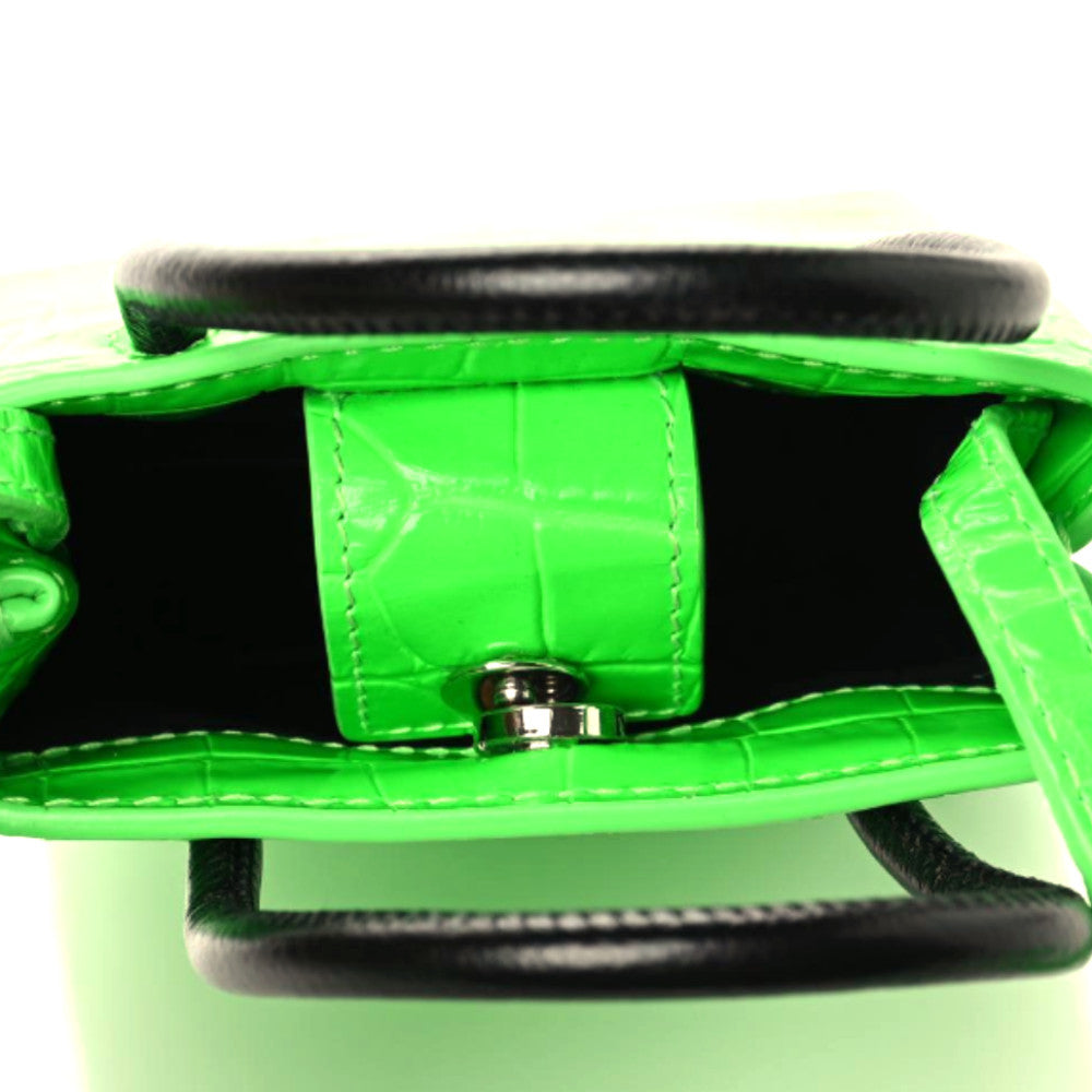 Shiny Calfskin Crocodile Embossed Logo Shopping Phone Holder Bag Fluo Green Black