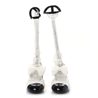 Chanel Mesh Kid Suede Patent Mary Jane Short Boots 39 White Black 3 of 13