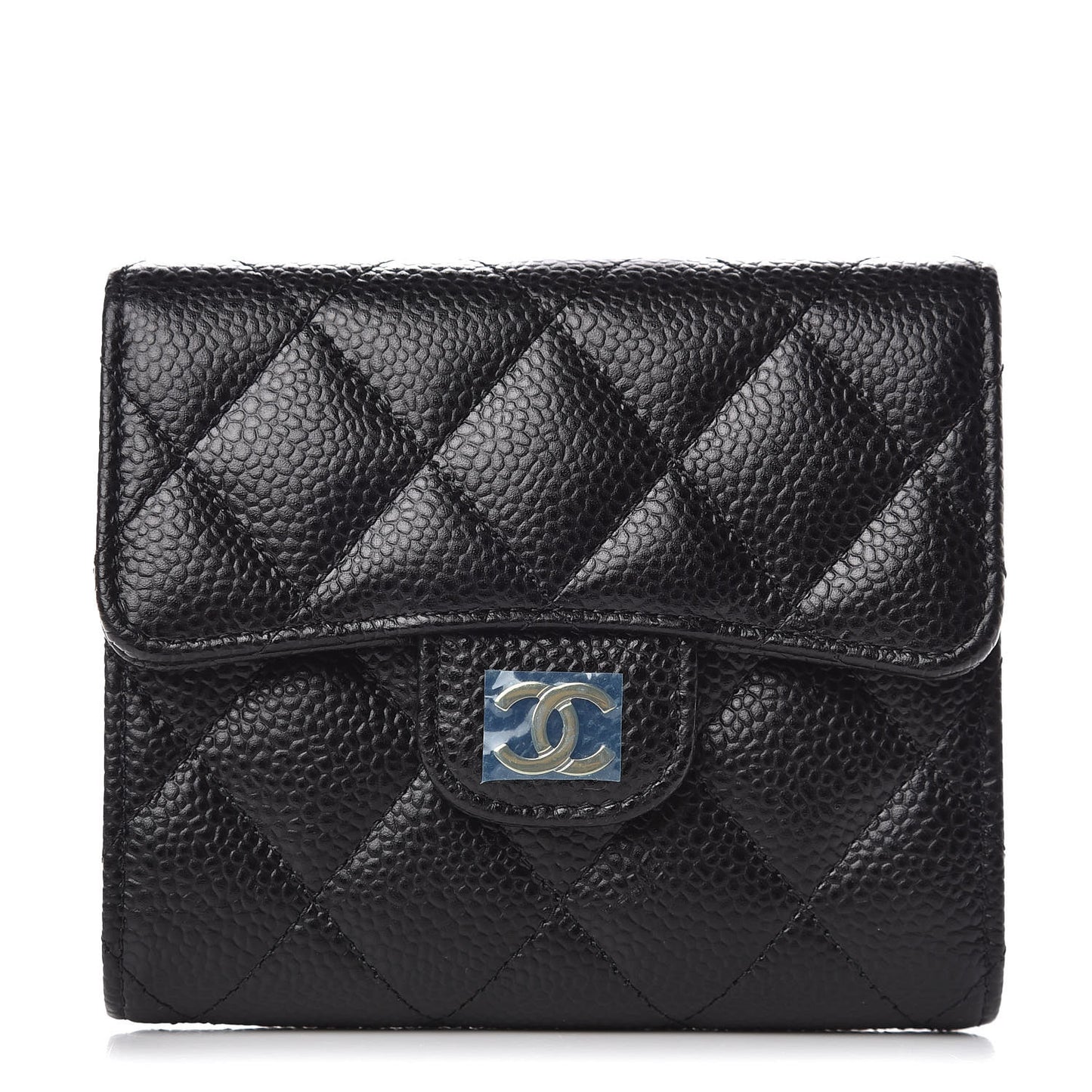 Caviar Quilted Compact Flap Wallet Black