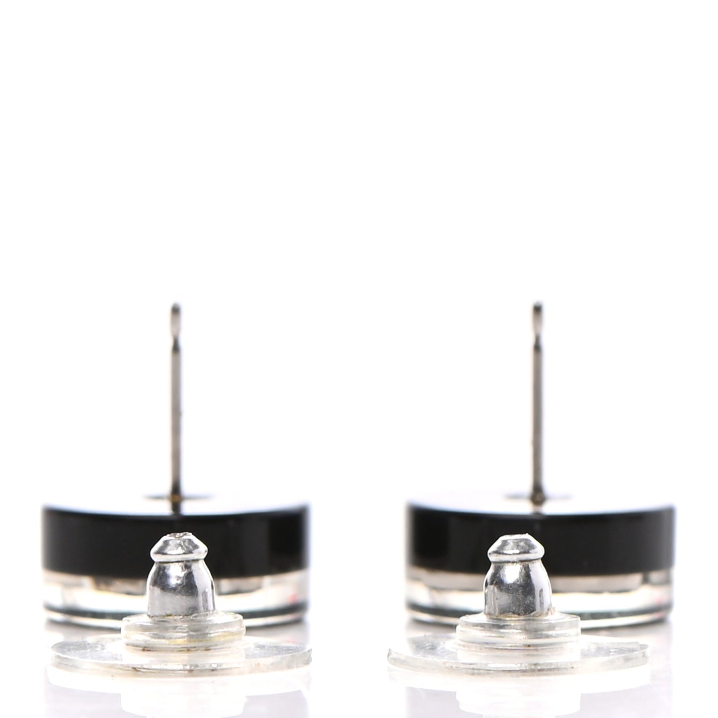 Resin Crystal CC Earrings Black Silver