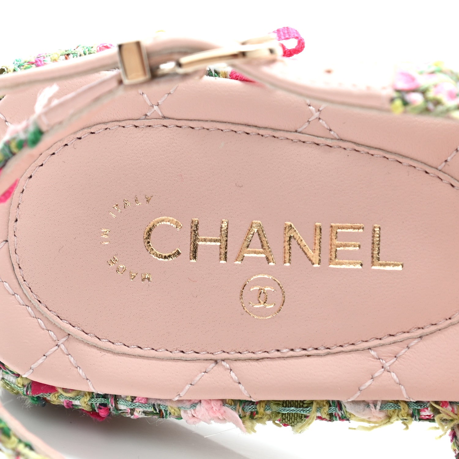 Chanel Tweed CC Logo Thong Sandals 37.5 Green Pink White 6 of 9