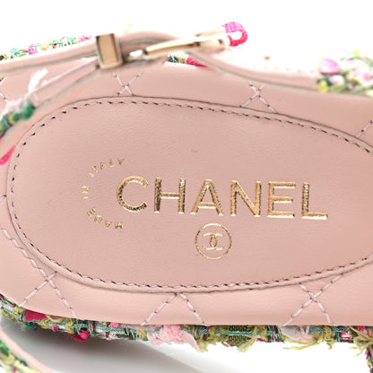 Chanel Tweed CC Logo Thong Sandals 37.5 Green Pink White 6 of 9