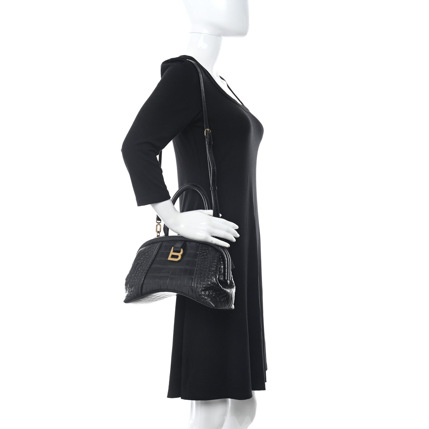 Balenciaga Extra Supple Calfskin Crocodile Embossed Small Editor Bag Black 2 of 9