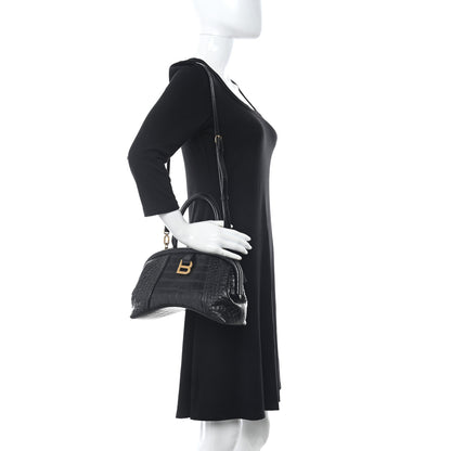 Balenciaga Extra Supple Calfskin Crocodile Embossed Small Editor Bag Black 2 of 9
