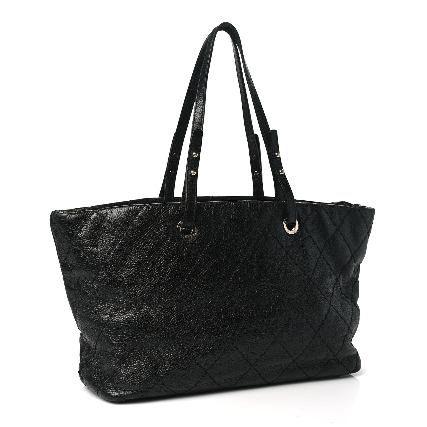 Glazed Calfskin Large On The Road Tote Black