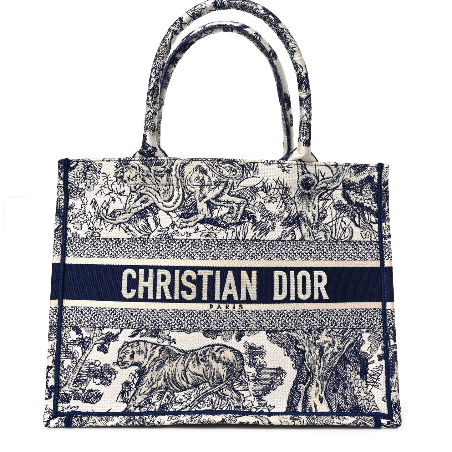 Canvas Embroidered Medium Dioriviera Toile De Jouy Book Tote Blue