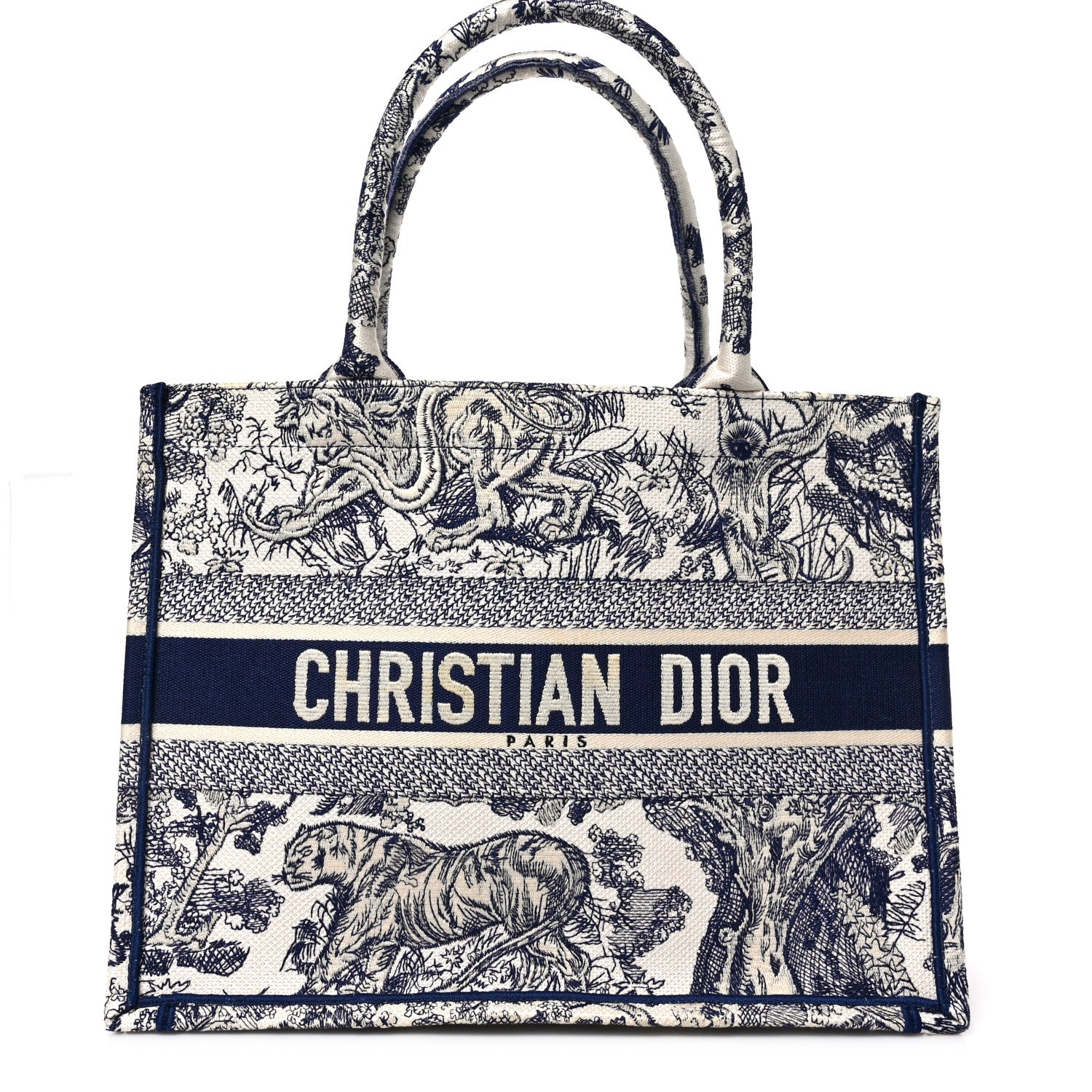 Christian Dior Canvas Embroidered Medium Dioriviera Toile De Jouy Book Tote Blue 1 of 8