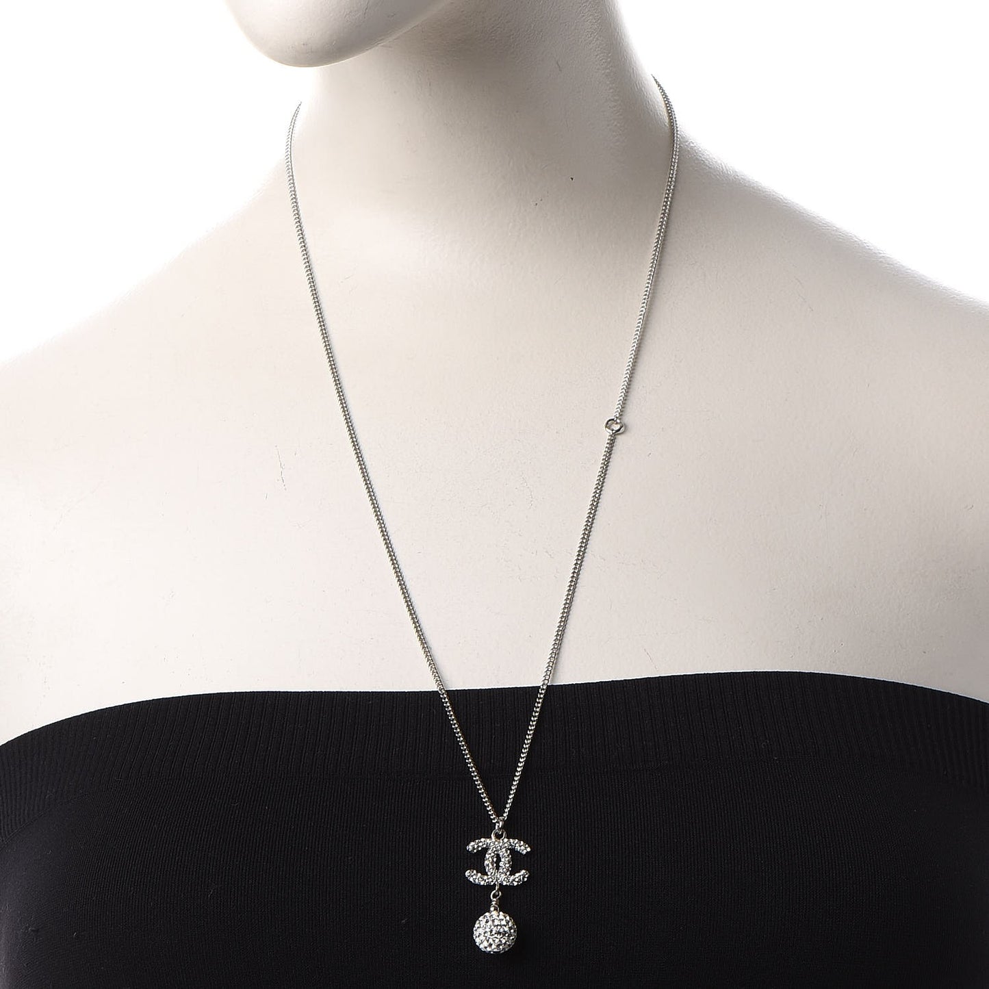 Crystal CC Ball Pendant Necklace Silver