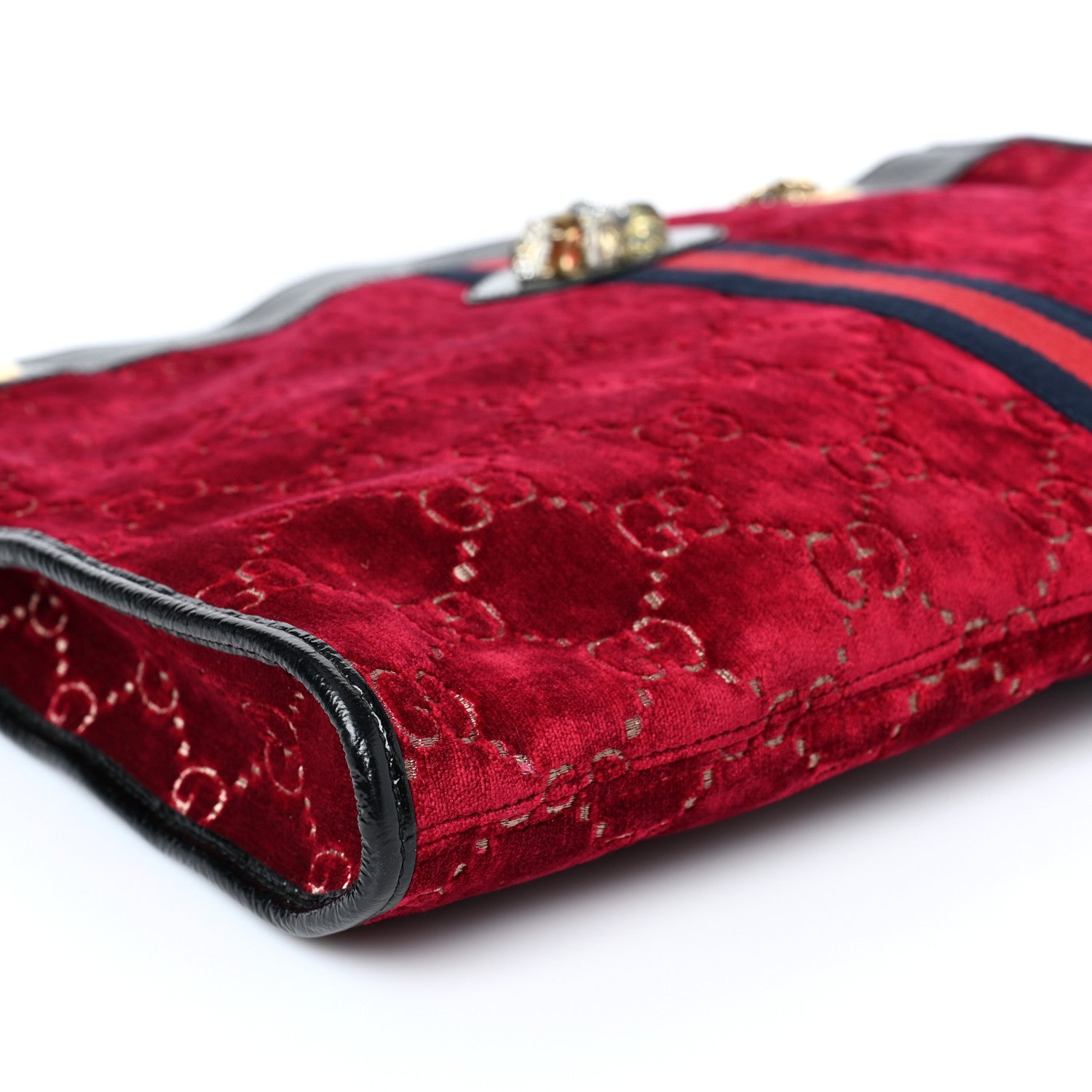 Gucci Velvet GG Monogram Large Rajah Chain Tote Red Cipria Black 9 of 11