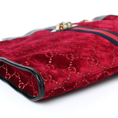 Gucci Velvet GG Monogram Large Rajah Chain Tote Red Cipria Black 9 of 11