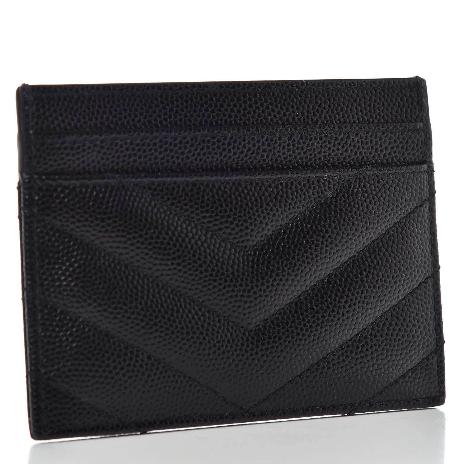 Saint Laurent Grain De Poudre Matelasse Chevron Monogram Credit Card Case Black 3 of 6