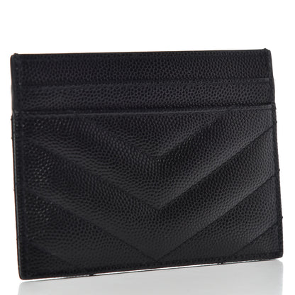 Saint Laurent Grain De Poudre Matelasse Chevron Monogram Credit Card Case Black 3 of 6