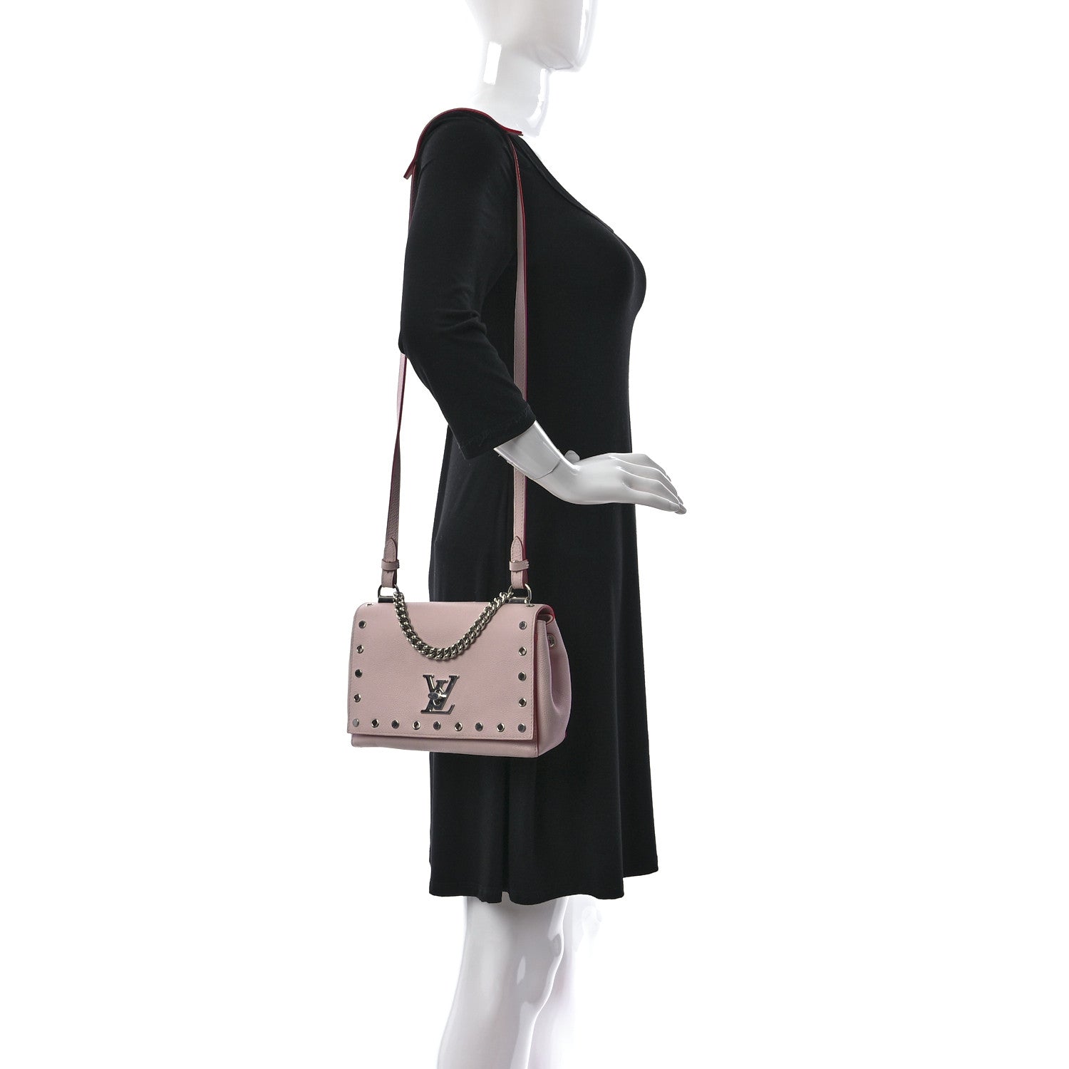 Louis Vuitton Soft Calfskin Lockme II Chain Rivets BB Rose Ballerine 2 of 18