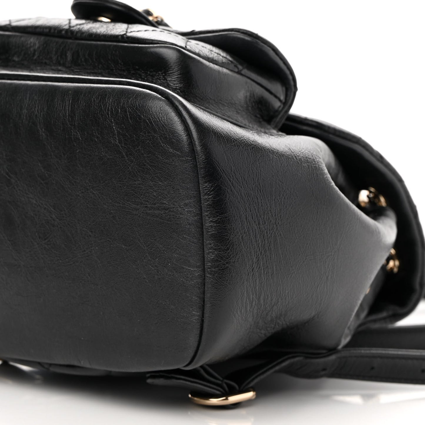 Glazed Aged Calfskin Quilted Small Duma Drawstring Backpack Black