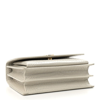 Saint Laurent Calfskin Crocodile Embossed Medium Monogram Sunset Blanc Vintage 4 of 11