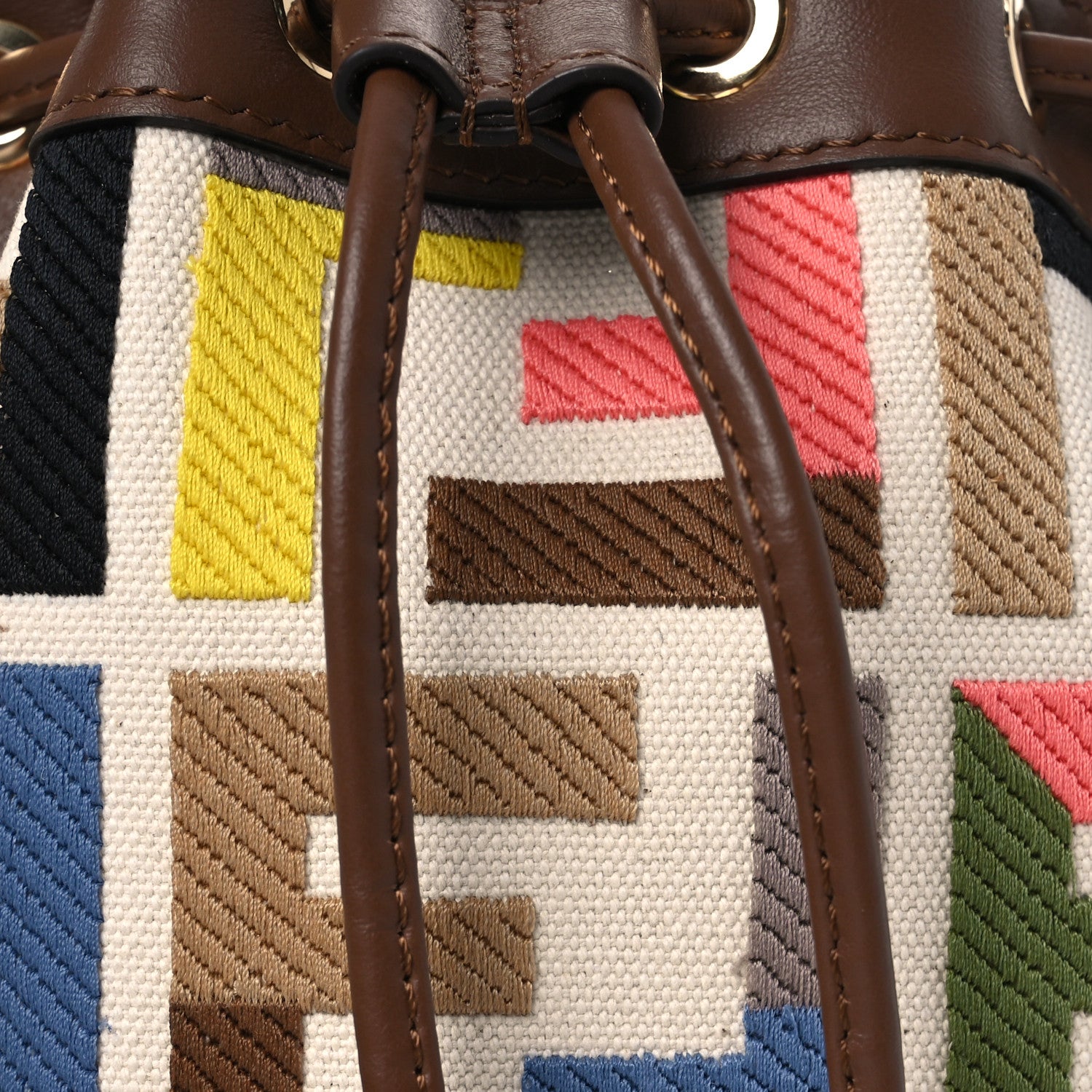 Fendi Kuban Canvas Vitello King F is Fendi FF Embroidered Mini Mon Tresor Bucket Bag Multicolor Cuoio 8 of 10