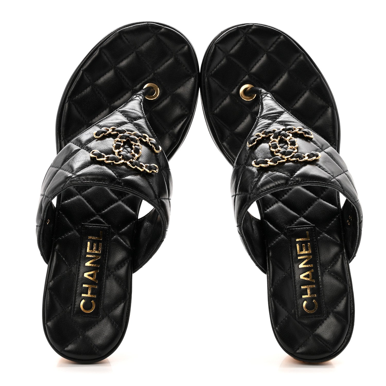 Chanel Shiny Goatskin Cork CC Wedge Sandals 37.5 Black 2 of 11