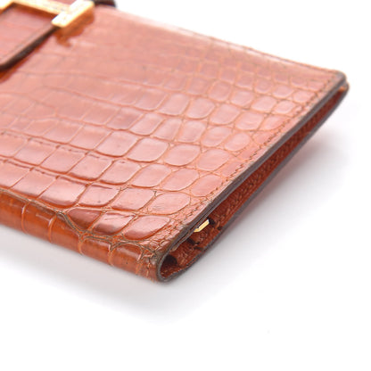 Hermes Shiny Niloticus Crocodile 18K Gold Diamond Bearn Wallet Orange 14 of 17