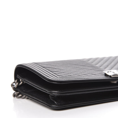 Chanel Grained Calfskin Chevron Quilted Boy Wallet On Chain WOC Black 9 of 14