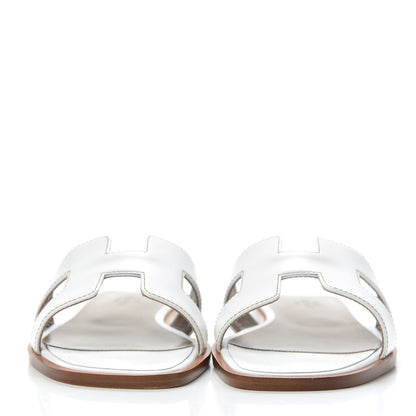 Hermes Box Calfskin Oran Sandals 37.5 White 2 of 9