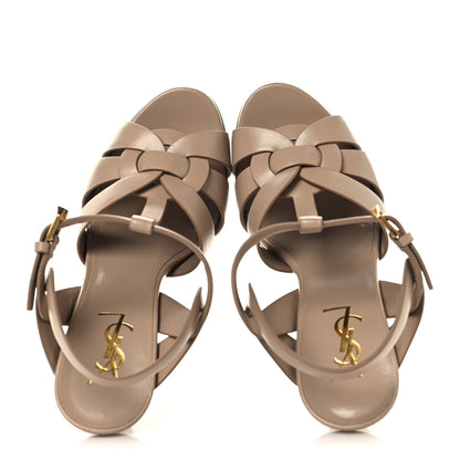 Saint Laurent Calfskin Tribute 105 Platform Sandals 37.5 Dark Beige 2 of 10