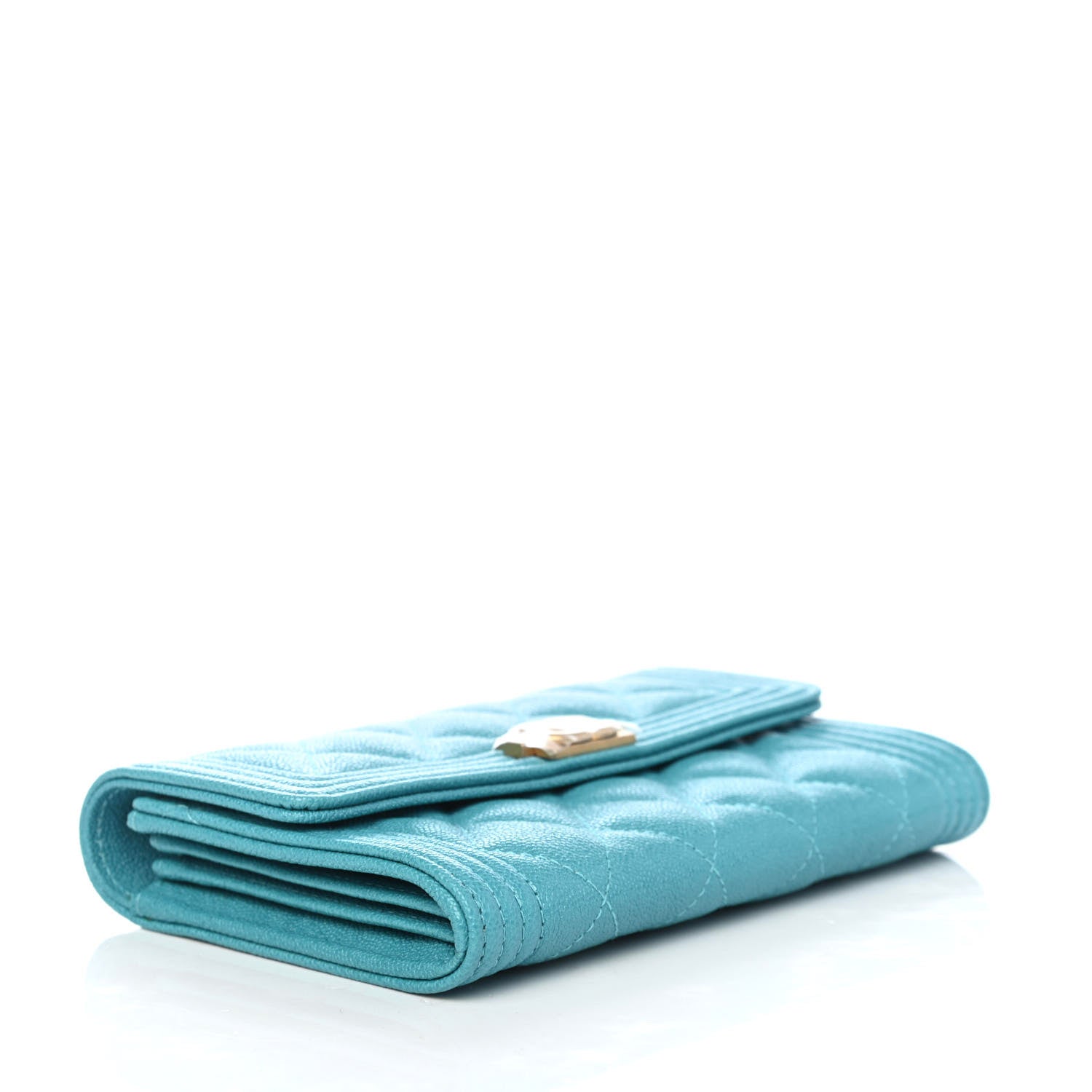 Chanel Caviar Quilted Medium Boy Flap Wallet Turquoise 3 of 4
