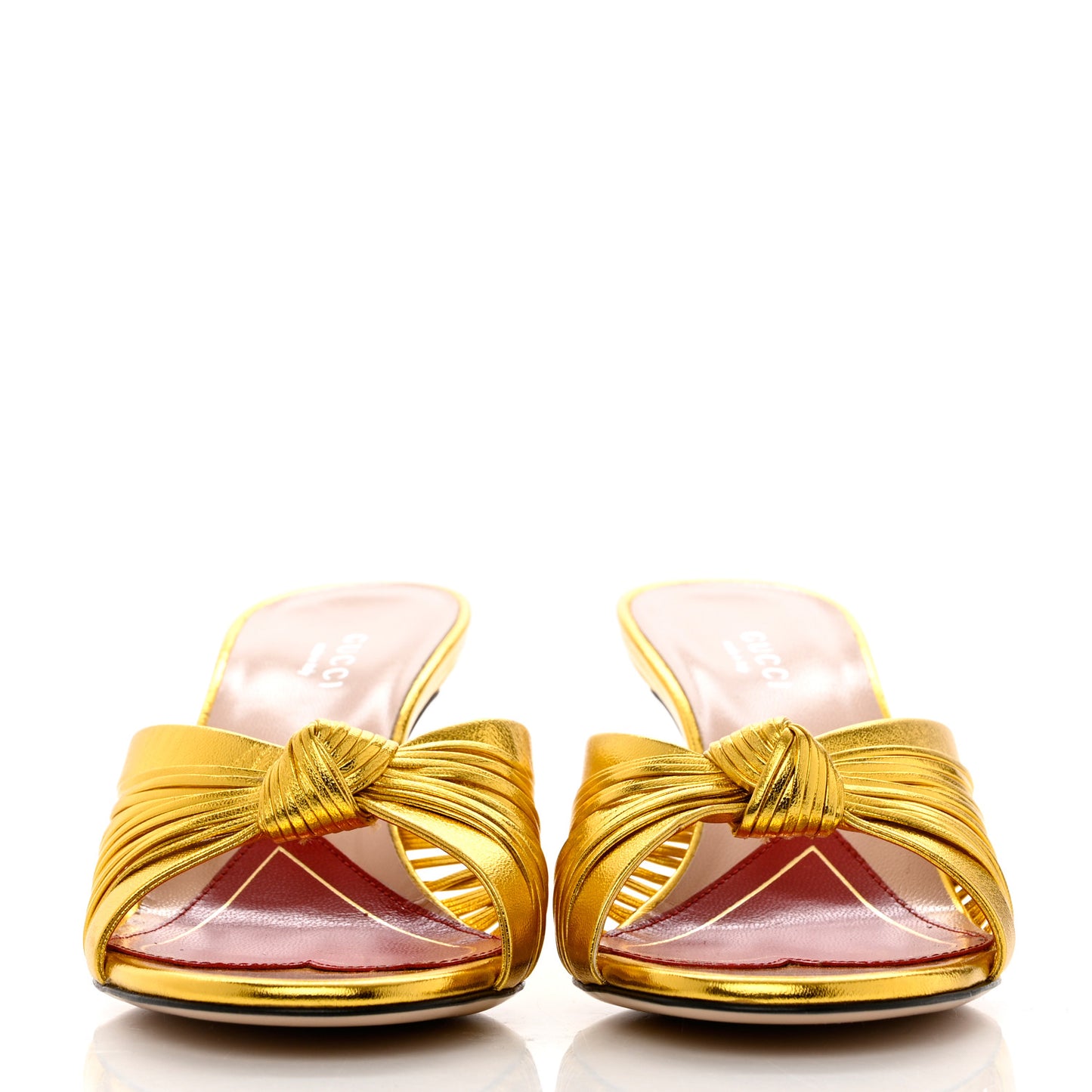 Metallic Nappa Crawford Knotted Mid Heel Slides 36 Gold