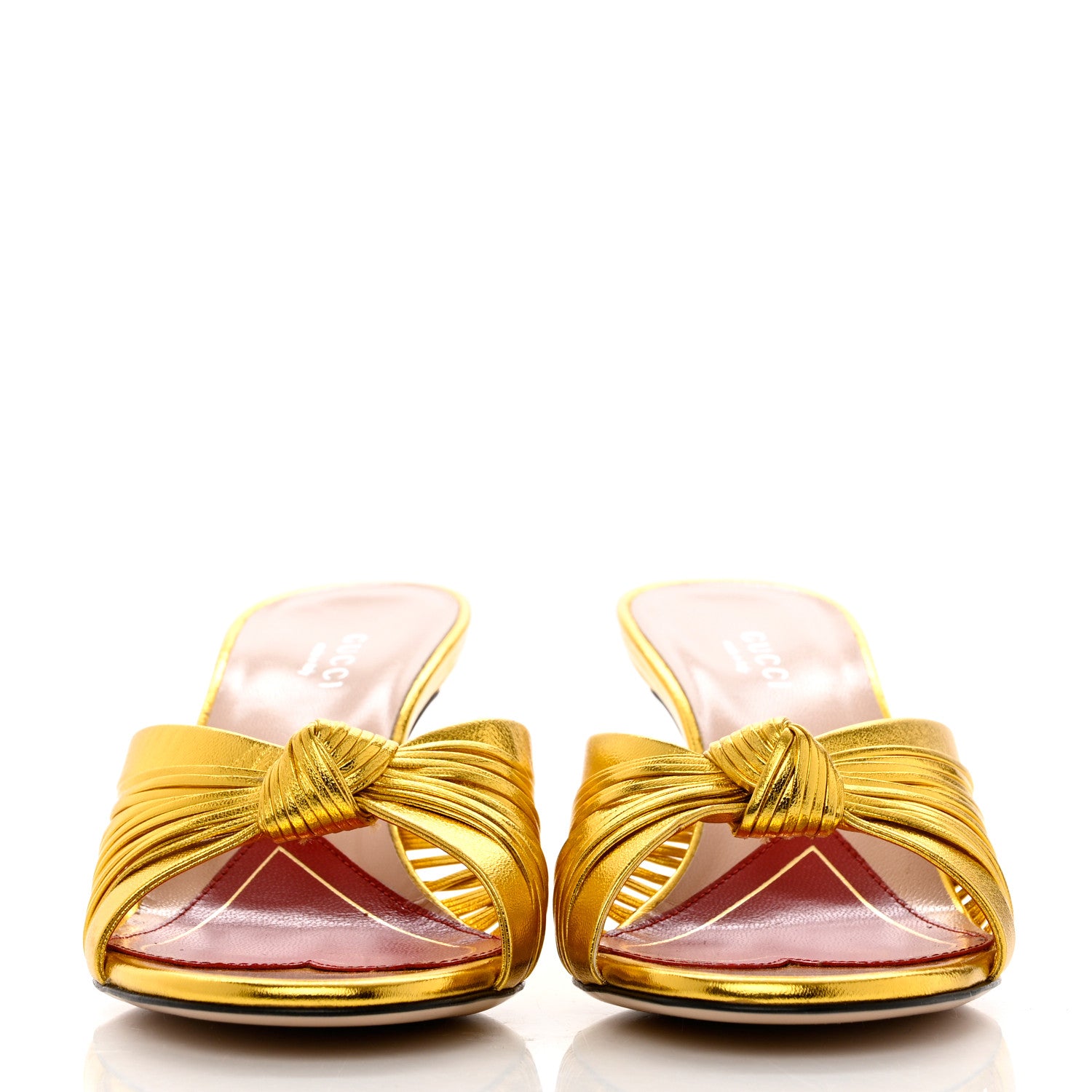 Gucci Metallic Nappa Crawford Knotted Mid Heel Slides 36 Gold 2 of 8