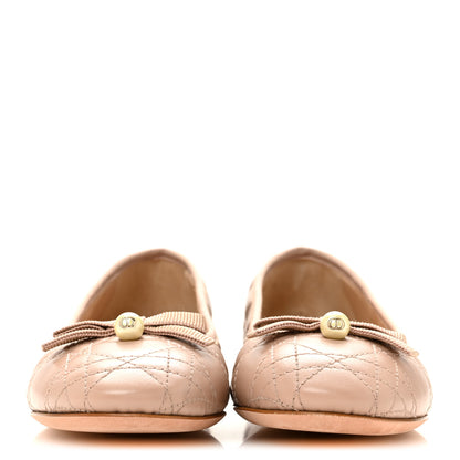 Christian Dior Calfskin Cannage Pearl Bow Ballet Flats 39 Nude 3 of 10