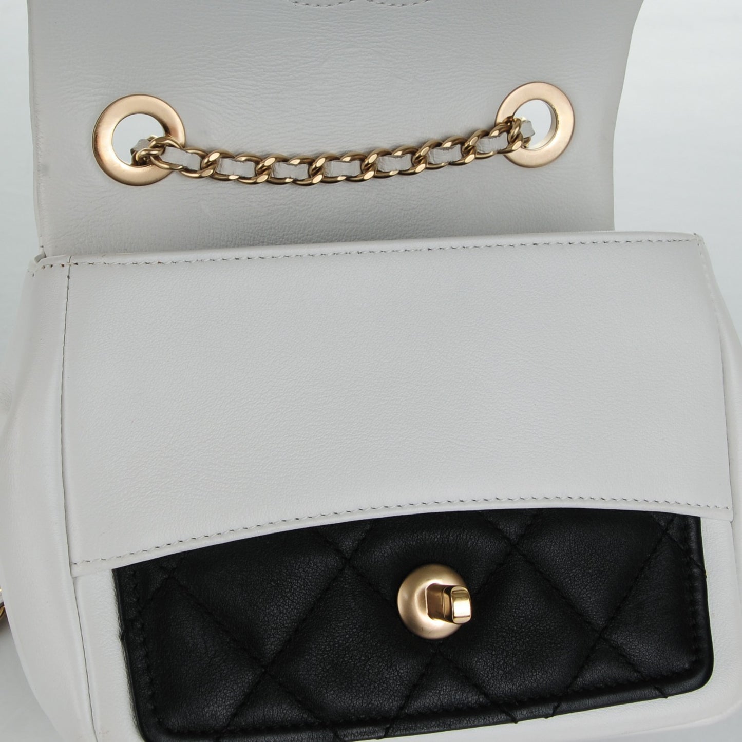 Calfskin Quilted Graphic Mini Flap Bag Black White