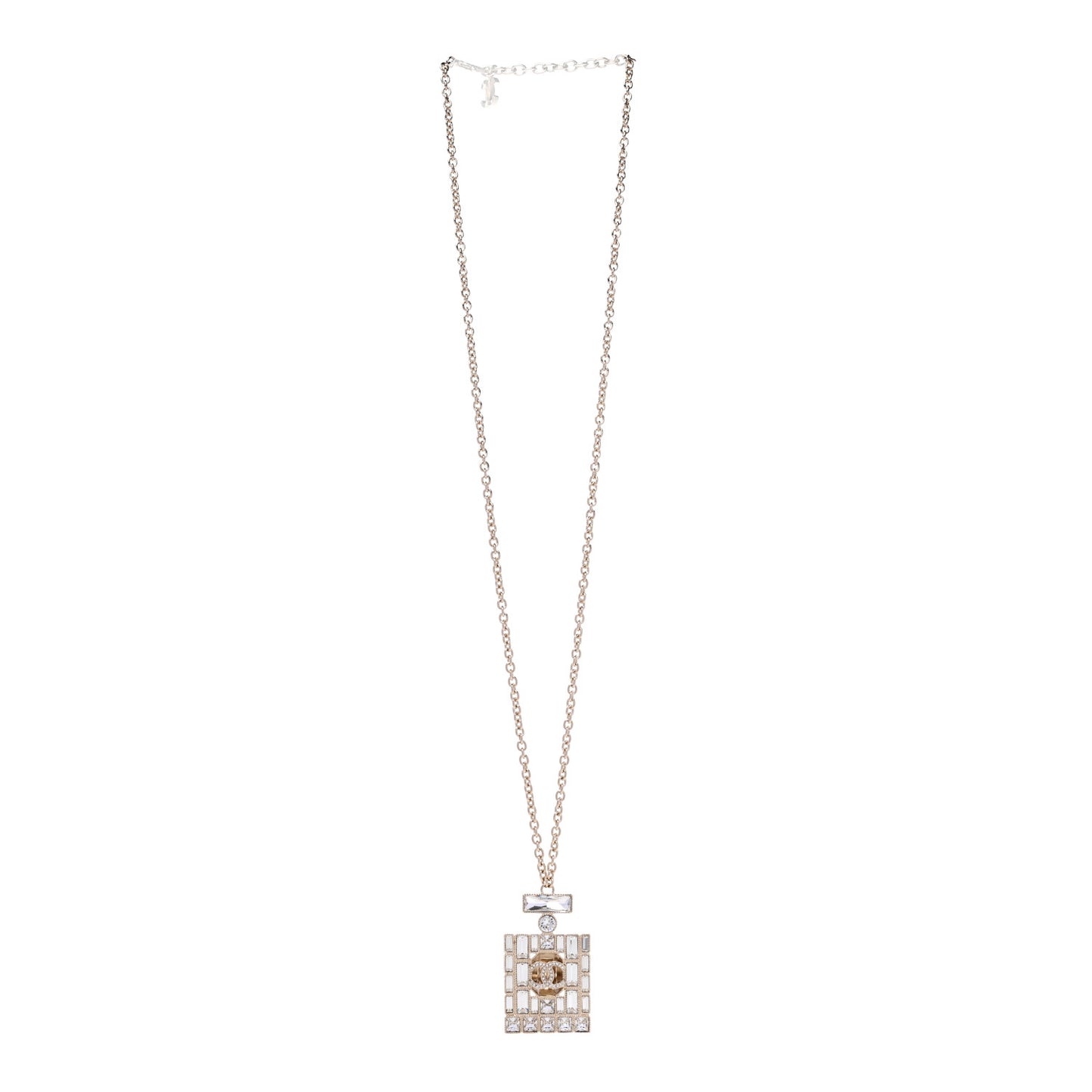 Metal Crystal CC Perfume Necklace Gold