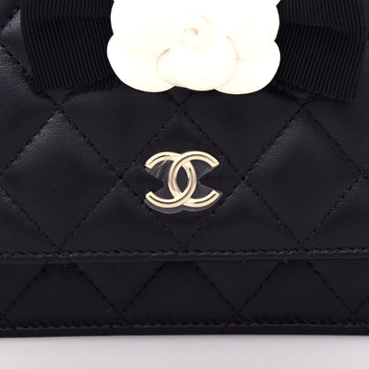 Chanel Lambskin Quilted Mini Camellia Bow Wallet On Chain WOC Black 15 of 20