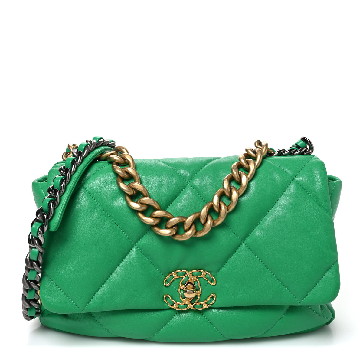 Chanel Goatskin Quilted Large Chanel 19 Flap Green 1 of 11
