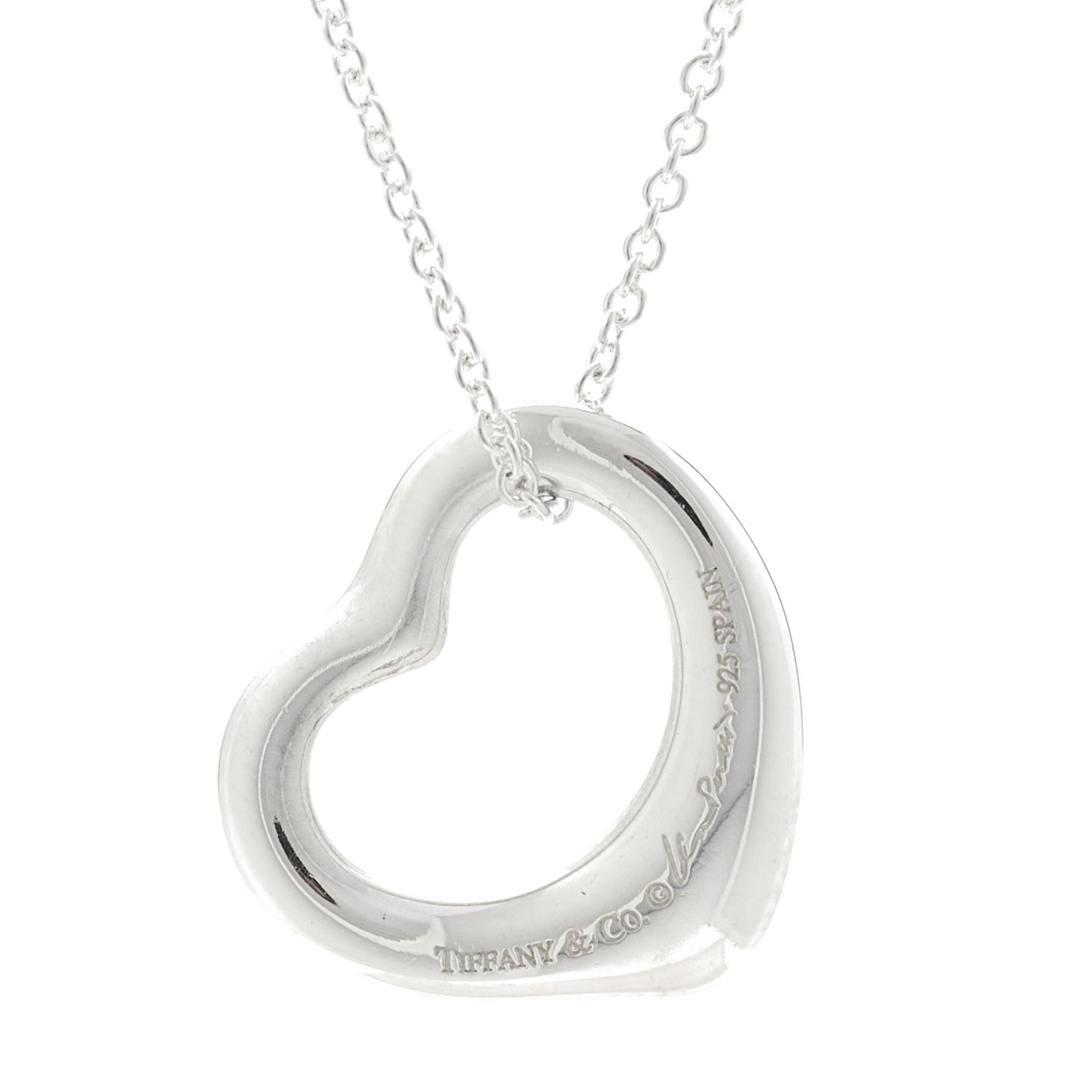 Sterling Silver 16mm Elsa Peretti Open Heart Pendant Necklace