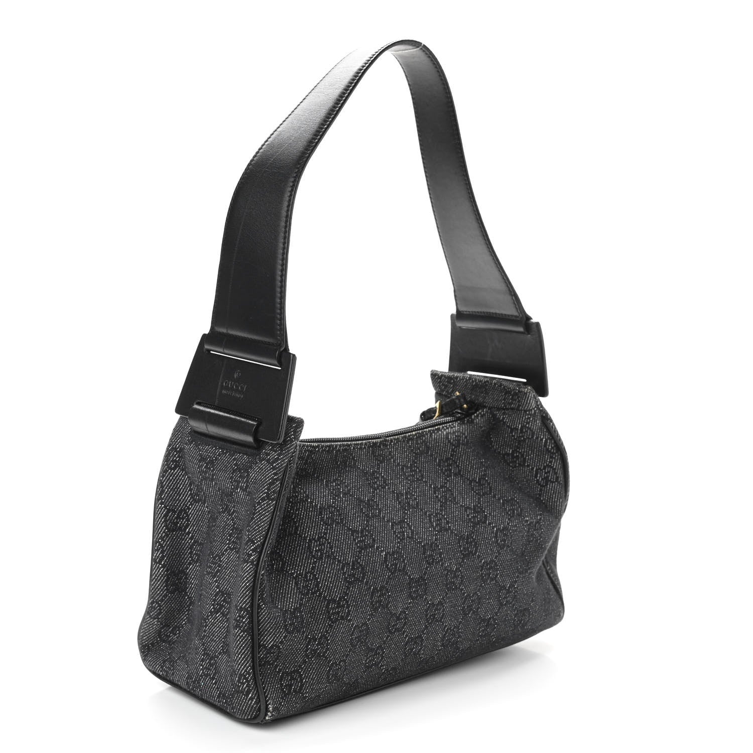 Gucci Denim Monogram GG Signature Shoulder Bag Black 3 of 11